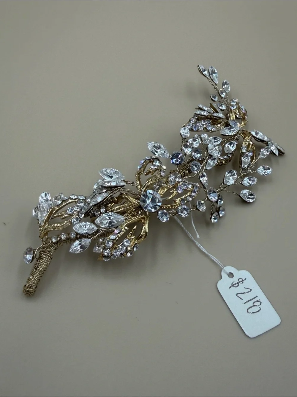 Gold Crystal Bridal Hair Clip Rhinestone Leaf Vine Wedding Barrette